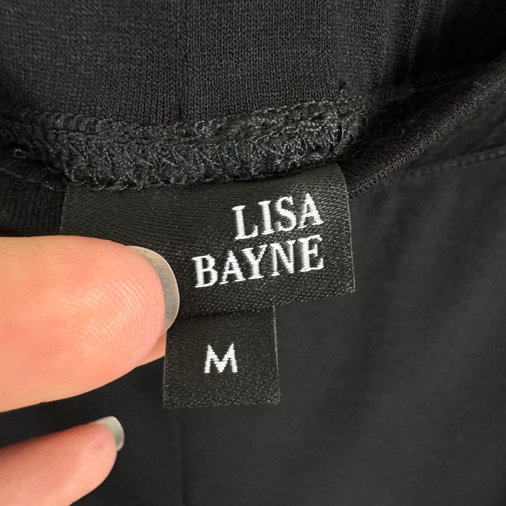 Lisa Bayne Womens Black Knit Wide Leg Cropped Pull On Pants Side Pockets Size M - Picture 4 of 4